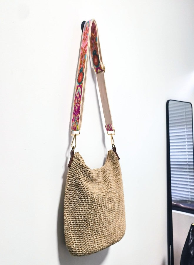 Eiyye Boho Floral Embroidered Shoulder Strap Adjustable Wide Crossbody Replacement Strap for Purse Tote Shoulder Handbags Colorful Woven Guitar Strap with Gold Hardware 2 inch Wide - Image 4